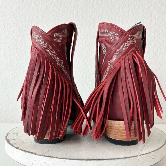 Lane SENITA FALLS Womens Cowboy Bootie 7.5 Red Fringe Western Short Cowgirl Boot - Picture 3 of 11